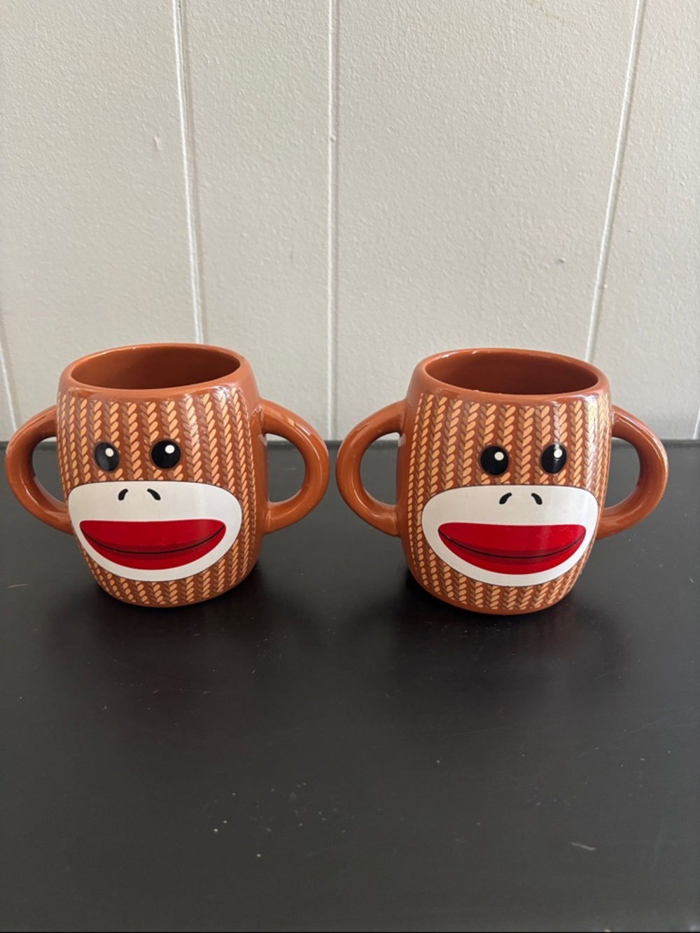 Sock Monkey Face Ceramic Mug – Set of 2